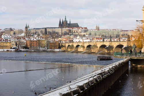 Preview: Snowy Prague Lesser Town With Prague Castle And Charles Bridge, Czech Republic