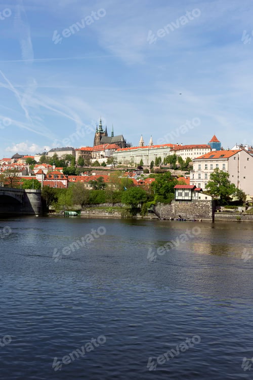 Preview: Spring Green Prague Lesser Town With Gothic Castle Above River Vltava In The Sunny Day, Czech