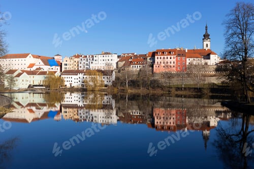 Preview: Sunny Winter Royal Medieval Town Pisek With The Castle Above The River Otava, Czech Republic