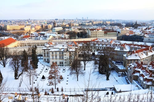Preview: Look On The Snowy Roofs Of The Old Gothic Town Prague