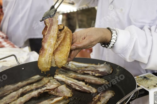 Preview: Fried Bacon In Kitchen Skillet, Food And Nutrition
