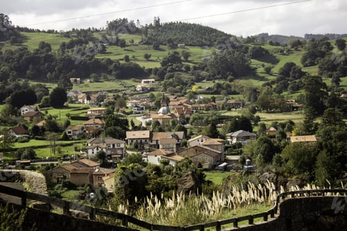 Preview: Village Between Nature And Mountains, Natural Landscape. Spain.