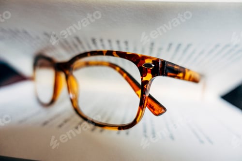Preview: Close up of Reading Glasses on Open Book