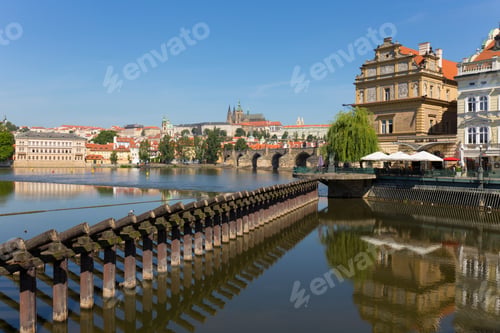 Preview: Spring Prague Gothic Castle And Charles Bridge With The Lesser Town In The Sunny Day, Czech Republic