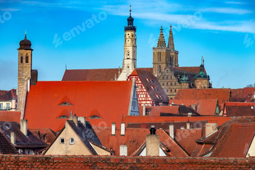 Preview: View Of The Stone Towers And Medieval Buildings In The Historic City. Rothenburg Ob Der Tauber