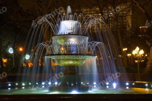 Preview: Old Fountain In The Former Governor'S Park (Wahid Park) Close-Up On A Winter Night. Baku, Azerbaijan