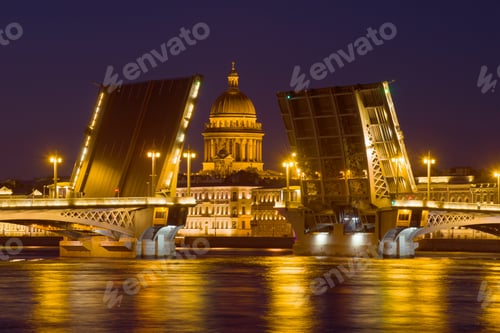 Preview: St. Isaac'S Cathedral In The Alignment Of The Blessed Annunciation Bridge In The May Night. Russia