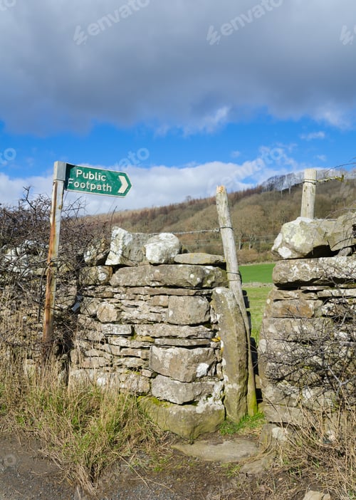 Preview: Metal Footpath Sign And Style In Dry Stone Wall