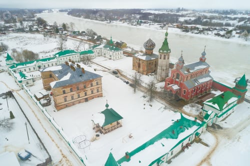 Preview: February Cloudy Day Over The Staroladozhsky Nikolsky Monastery (Aerial Photography). Staraya