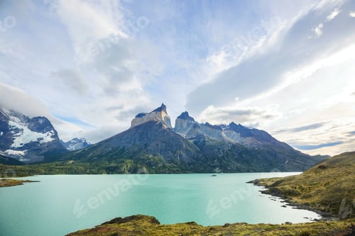 Preview: Beautiful Mountain Landscapes In Torres Del Paine National Park, Chile. World Famous Hiking Region.