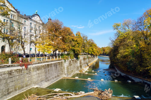 Preview: Embankment Of River Isar At Fall, Munich, Germany