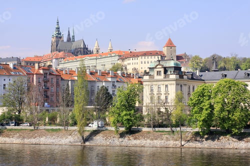 Preview: View On The Spring Prague Gothic Castle Above River Vltava, Czech Republic