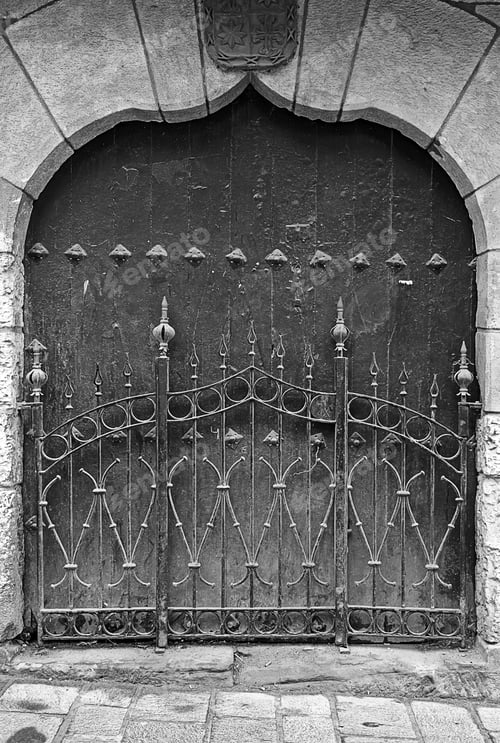 Preview: Black Door In Old Building Fences, Construction