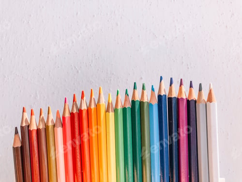 Preview: Exhibition Of Colored Pens On Cheerful Background.
