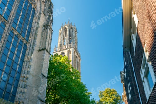 Preview: Old Medieval Tower In The Historic Center Of Utrecht. Holland.