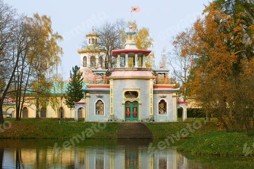 Preview: Squeak (Chinese) Gazebo Close-Up On A Cloudy October Day. Catherine Park Of Tsarskoe Selo. St