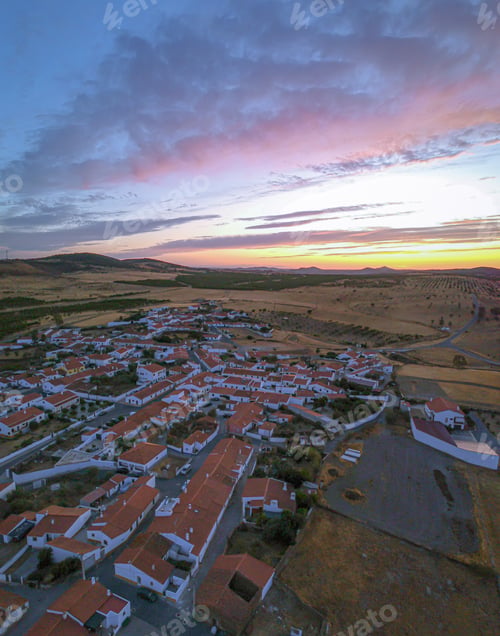 Preview: Aerial View From An Amazing Sunset In Alentejo, Portugal. With Agricultural Fields In Background.
