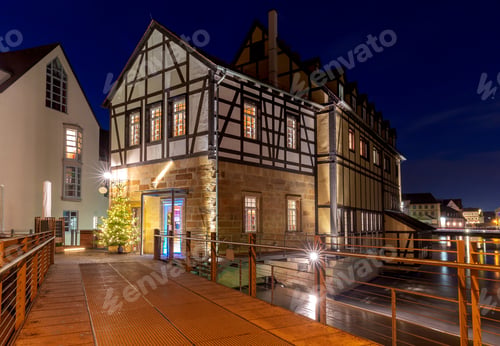 Preview: Old City Embankment In Night Illumination. Bamberg. Bavaria Germany.