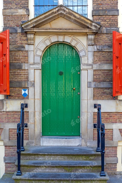 Preview: Green Door At Medieval Building In Amsterdam