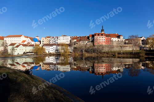 Preview: Sunny Winter Royal Medieval Town Pisek With The Castle Above The River Otava, Czech Republic