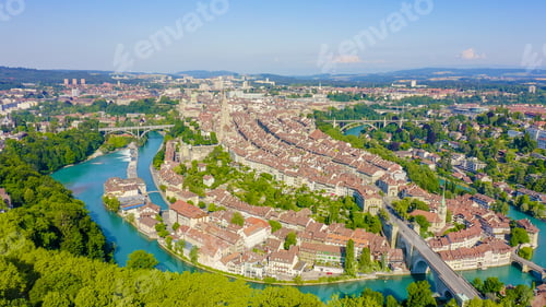 Preview: Bern, Switzerland. Historic City Center, General View, Aare River, Aerial View