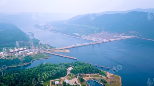 Preview: Krasnoyarsk Hydroelectric Power Station On The Yenisei River. Russia, From Dron