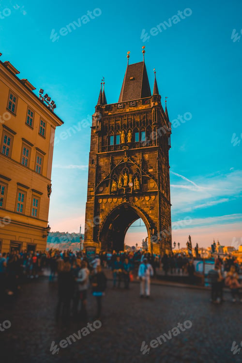 Preview: Blurred Tourists At Prague Walking To The Charles Bridge