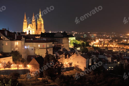 Preview: The View On Prague With Gothic Castle In The Night, Czech Republic