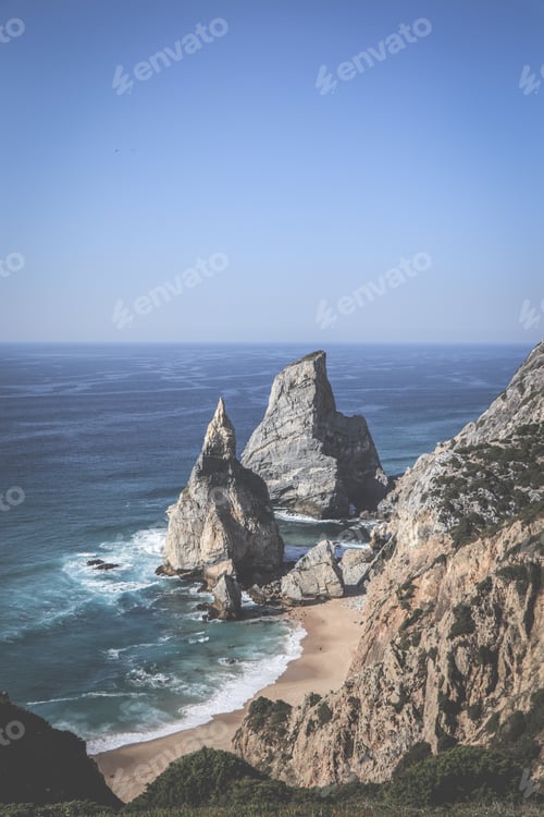 Preview: Sandy Wild Beach With Amazing Rocks. Ursa Beach At Atlantic Coast, Portugal