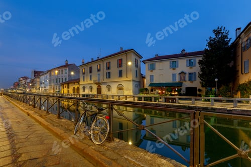 Preview: Milan. Canal Naviglio Grande At Sunset.