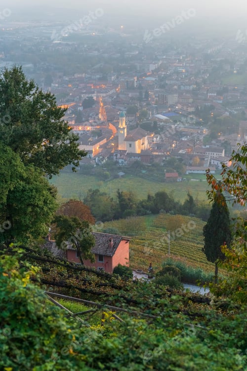 Preview: Sunset From The Cormons Hill. Among Fog, Vineyards And Fiery Colors. Italy