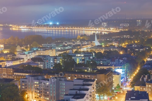 Preview: Aerial View Of Tallinn From A Skyscraper At Night.