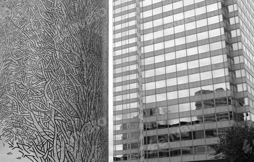 Preview: Business Skyscrapers, Sunny Blue Sky. La Defense Financial Distr. Black And White Photo