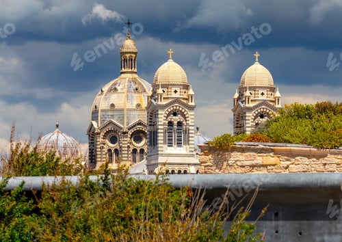 Preview: Marseilles. The Domes Of The Old Cathedral Against The Backdrop Of A Stormy Sky.