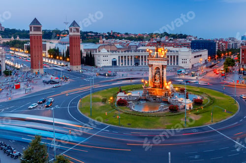 Preview: Barcelona. Square Of Spain At Sunset.