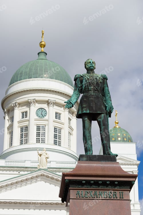 Preview: Sculpture Of The Russian Emperor Alexander Ii (1894) And The Dome Of The Cathedral Of St. Nicholas