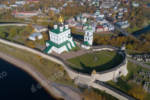 Preview: A View From The Height Of The Trinity Cathedral On A Sunny October Afternoon. Pskov Kremlin, Russia