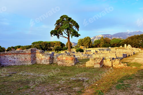 Preview: Paestum Capaccio Italy The Ancient Ruins Of Remains Of Religious Buildings Of The Ancient Greek