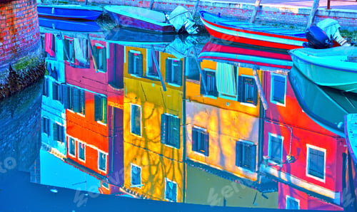 Preview: Reflections Of Houses On The Water In A Canal In Burano, Italy