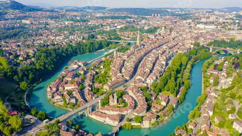 Preview: Bern, Switzerland. Historic City Center, General View, Aare River, Aerial View