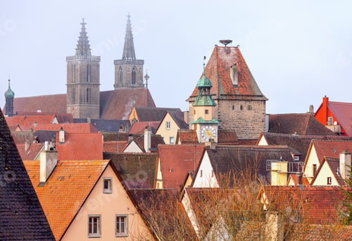 Preview: View Of The Stone Towers And Medieval Buildings In The Historic City. Rothenburg Ob Der Tauber