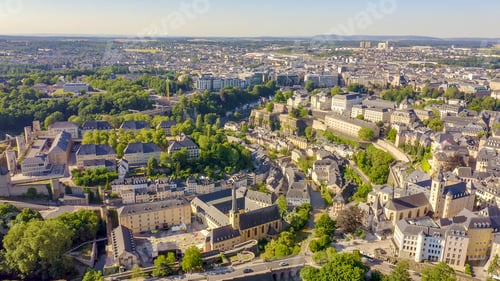 Preview: Luxembourg, Historical City Center In The Morning, Aerial View
