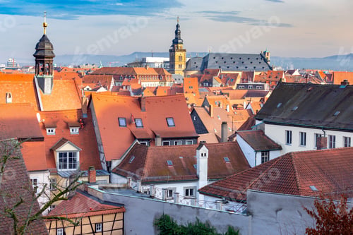 Preview: Scenic Aerial View Of The Old City At Sunset. Bamberg. Bavaria Germany.