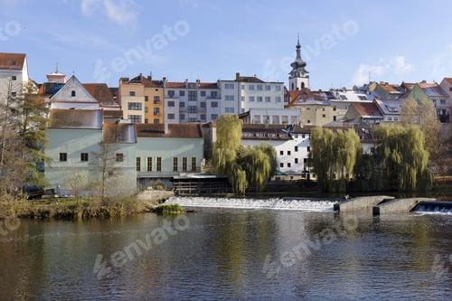 Preview: Colorful Winter Royal Medieval Town Pisek Above The River Otava, Czech Republic