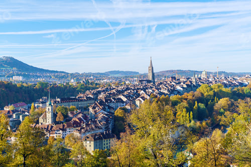 Preview: Aerial View Of Old City With Minster Gothic Cathedral, Bern, Switzerland