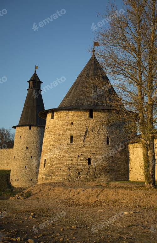 Preview: Medieval Tower In The Setting Sun. Pskov Kremlin, Russia