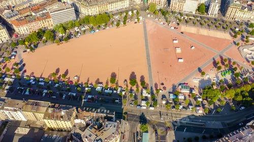 Preview: Geneva, Switzerland. Flight Over The Central Part Of The City. Plen De Plenpale Square, Aerial View