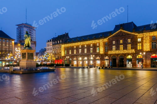 Preview: Kleber Square In Night Lighting At Sunset. Strasbourg. Alsace.