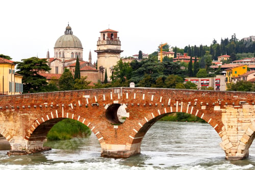 Preview: View Of The Adige River And St Peter Bridge Arch, Verona, Italy.