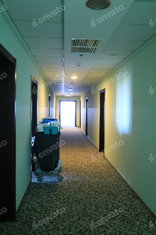 Preview: Details Of Cleaning Cart In Hotel Corridor